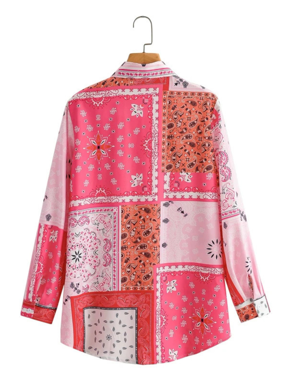 Spring Contrast Print Casual Loose Long Sleeve Shirt
